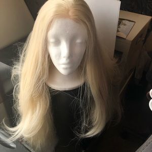 Wig 100% Remy human hair blend platinum blonde